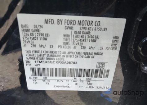 2024 Ford Explorer St из США, поврежденный, VIN 1FM5K8GCXRGA08783